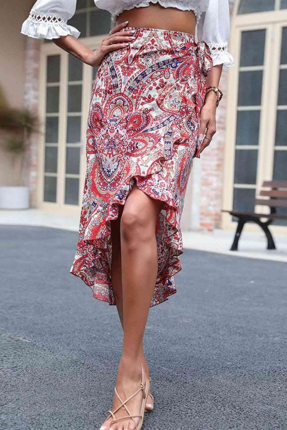 Printed Asymmetrical Wrap Skirt - Skirt