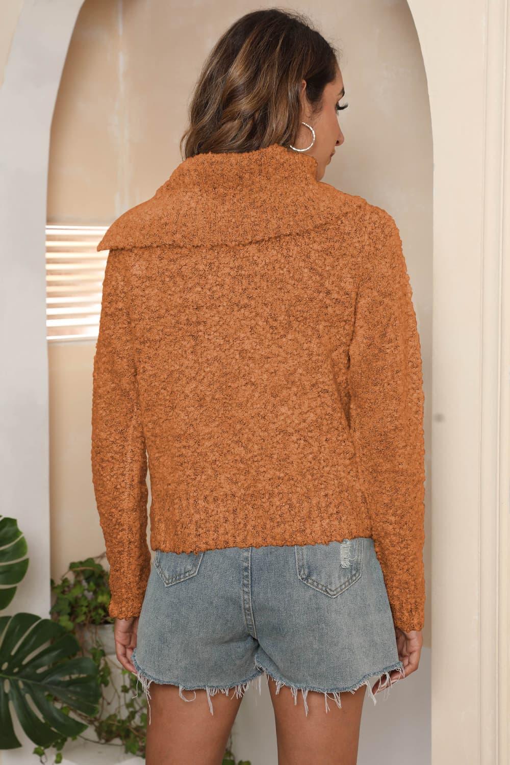 Asymmetrical Neck Long Sleeve Pullover Sweater - Sweater