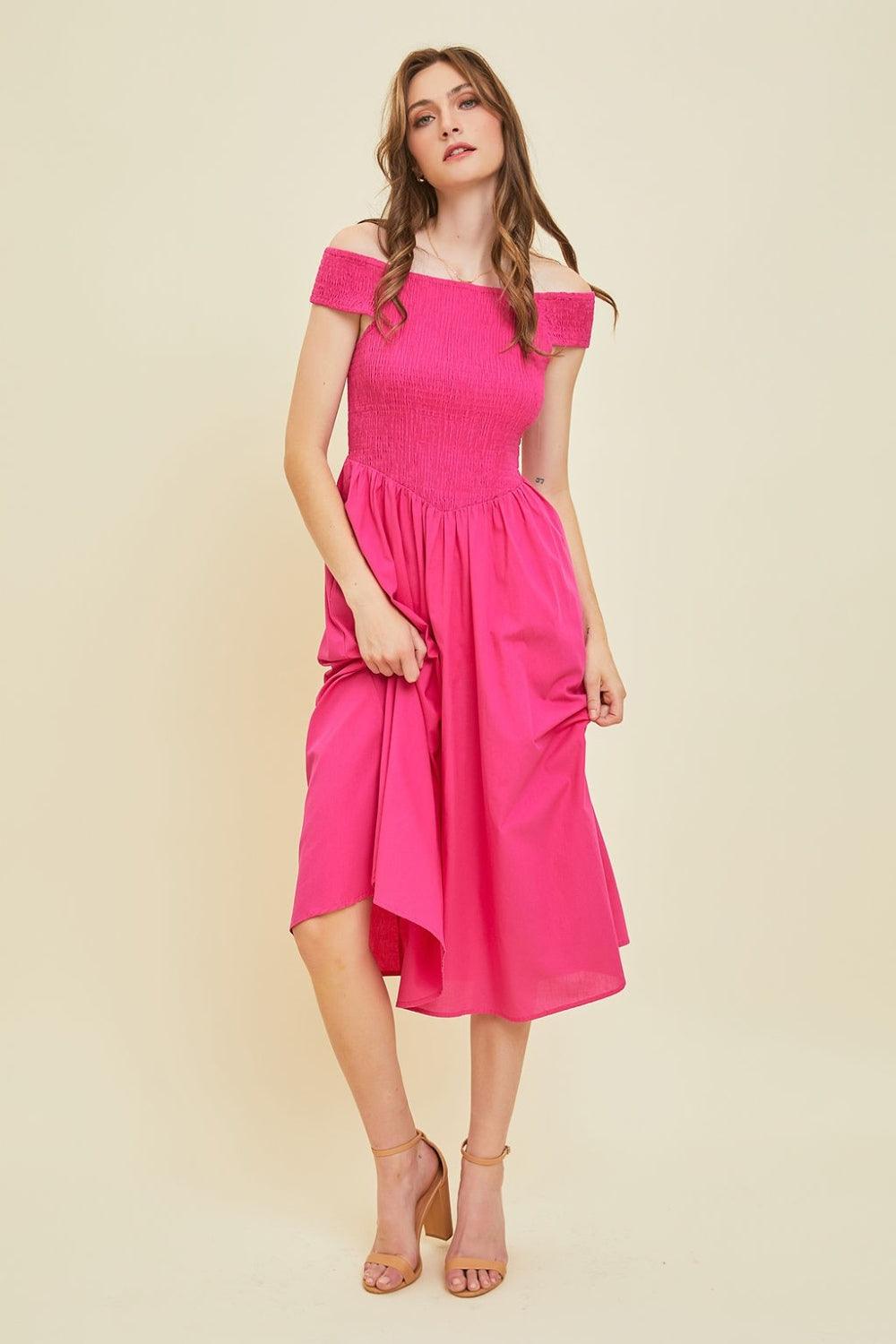 HEYSON Off-Shoulder Smocked Midi Dress - Dresses