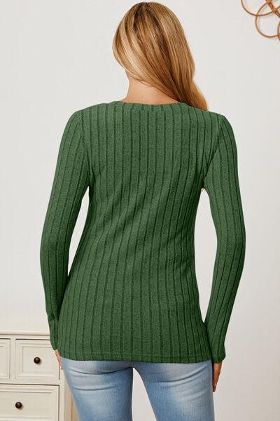 Basic Bae Ribbed V-Neck Long Sleeve Top - Top