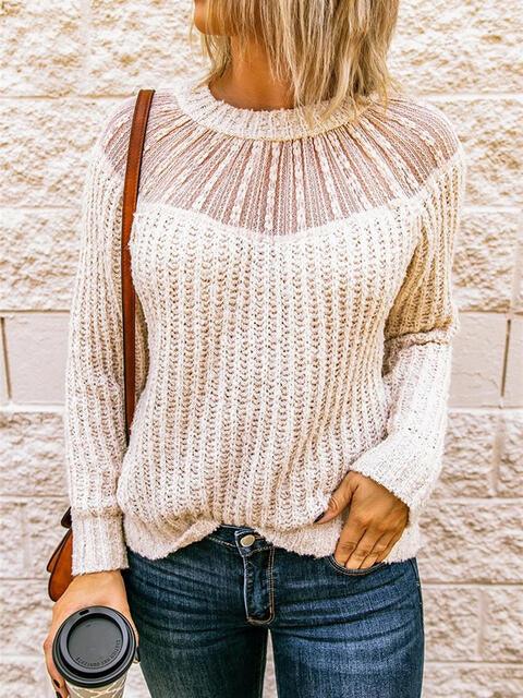 Round Neck Rib-Knit Pullover Sweater - Sweater