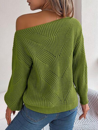 Openwork Boat Neck Sweater - Sweater