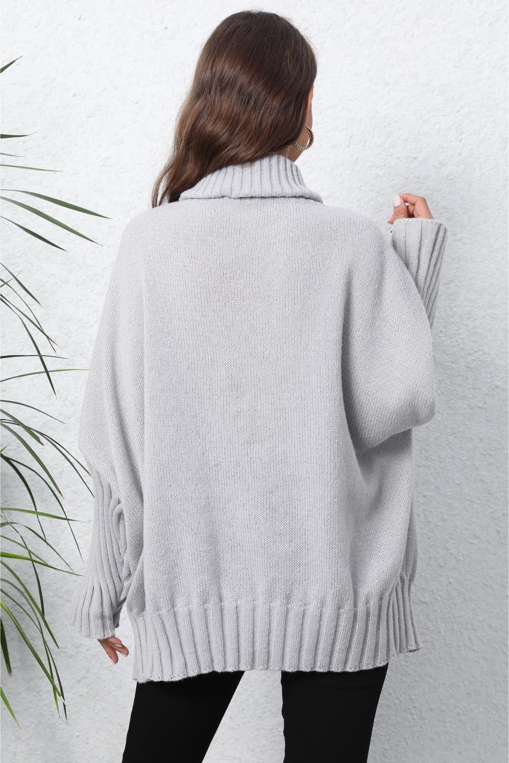 Turtle Neck Long Sleeve Ribbed Sweater - Sweater