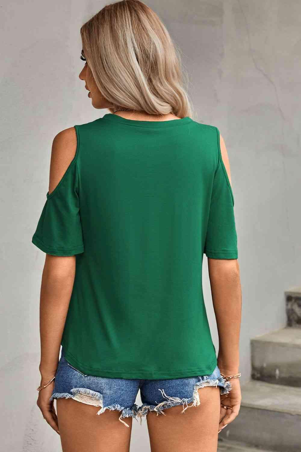 Tied Cutout Cold-Shoulder Top - Top