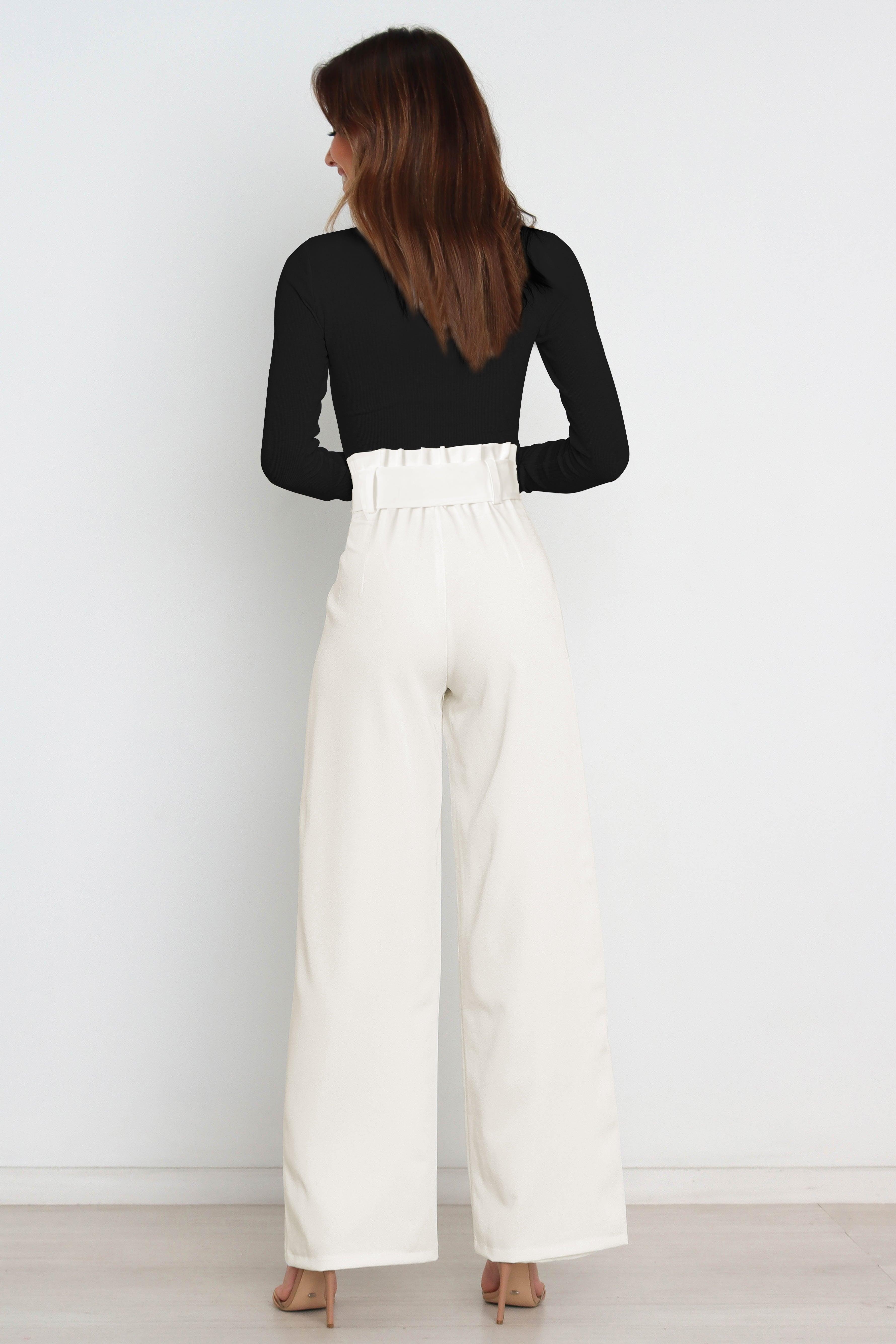 Tie Front Paperbag Wide Leg Pants - Pant