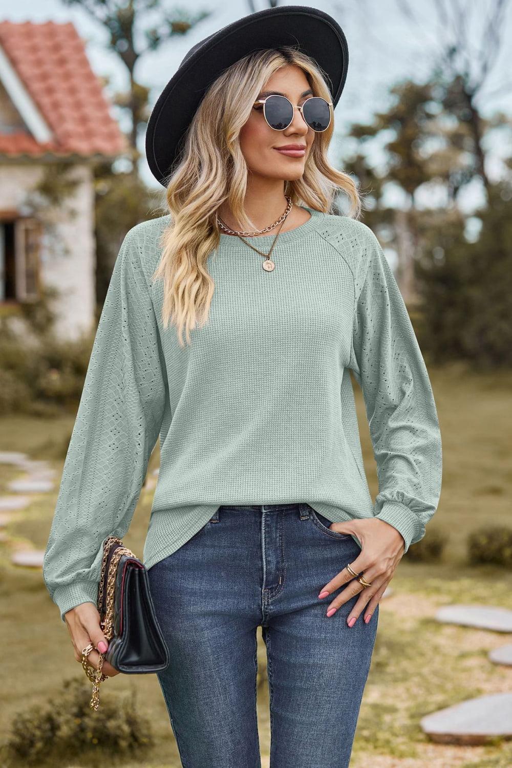 Round Neck Raglan Sleeve Top - Top