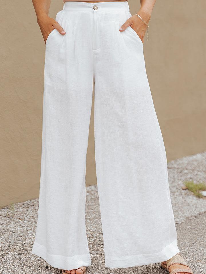 Wide Leg High Waist Pants With Pockets - Pant