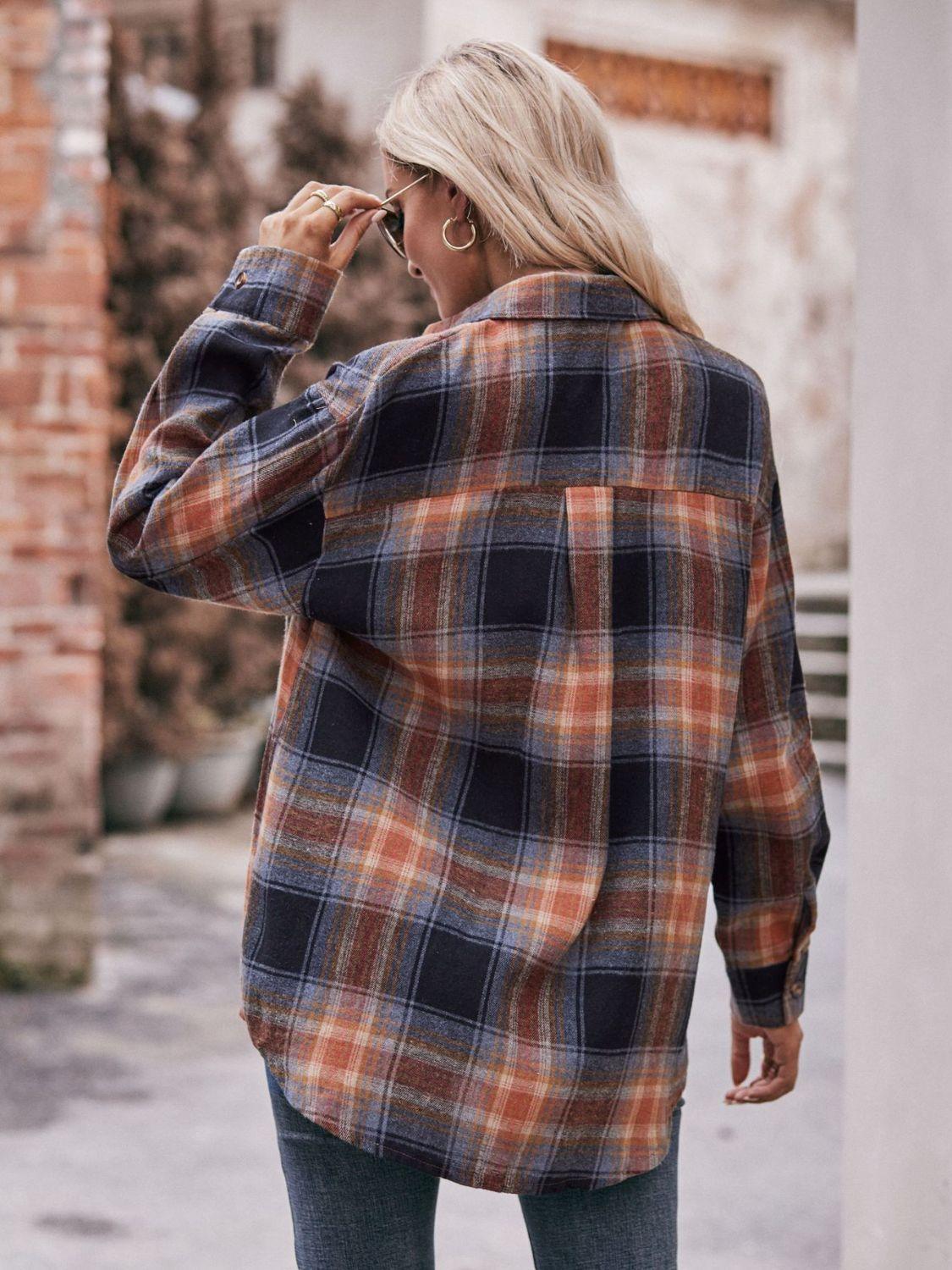 Plaid Dropped Shoulder Longline Oversized Shirt - Shirt