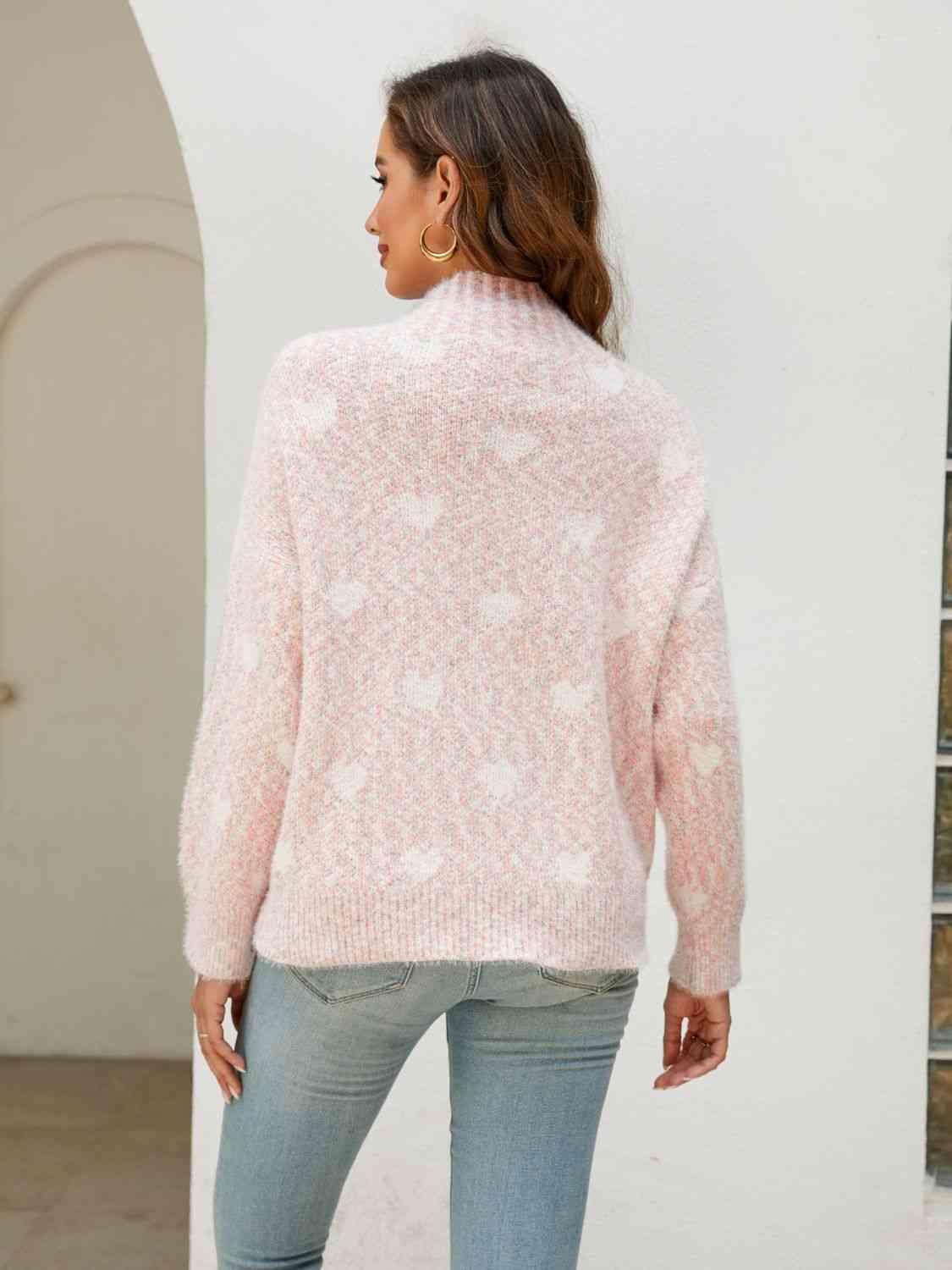 Heart Mock Neck Sweater - Sweater