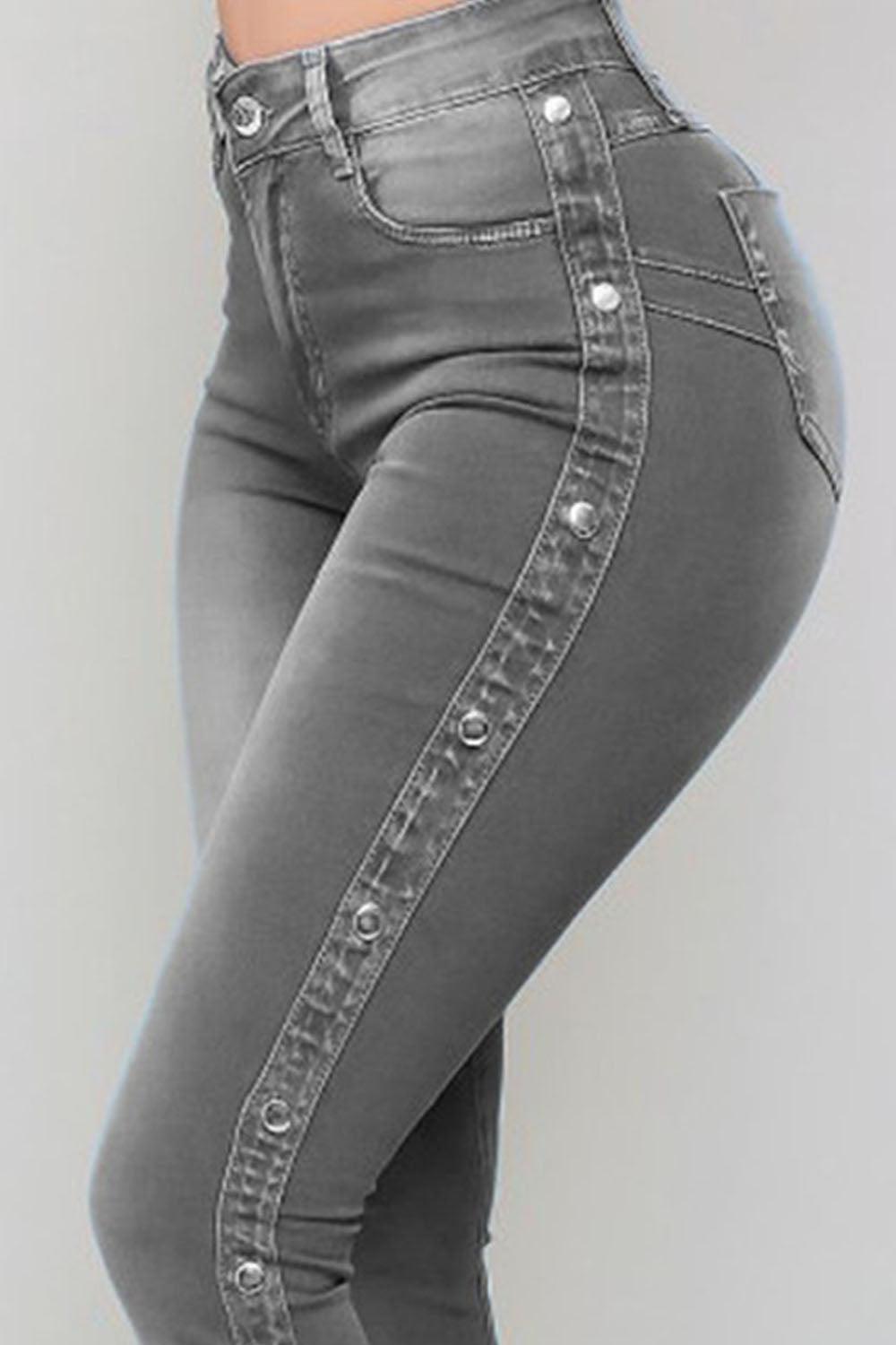 Button Detail High Rise Flare Jeans - Jeans