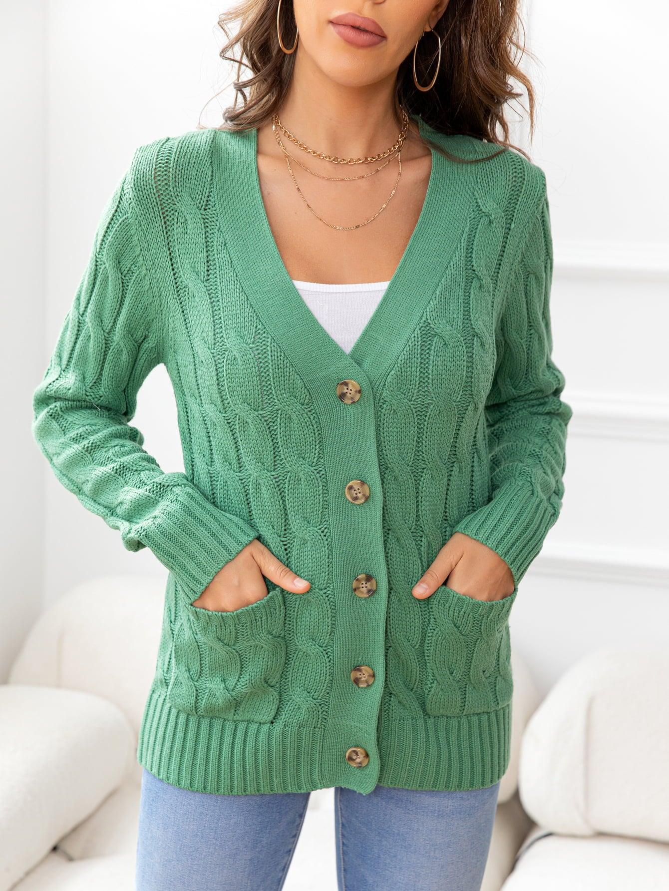 Button Down Cable-Knit Cardigan - Cardigan