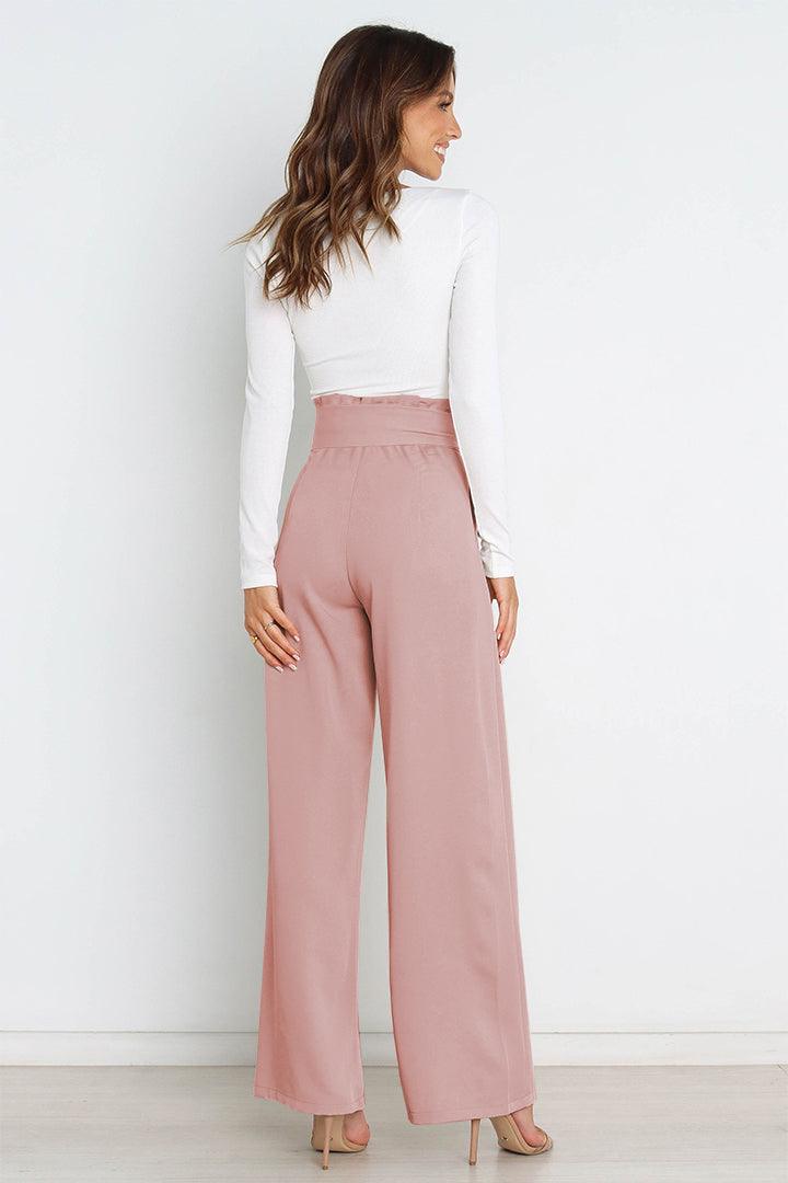 Tie Front Paperbag Wide Leg Pants - Pant