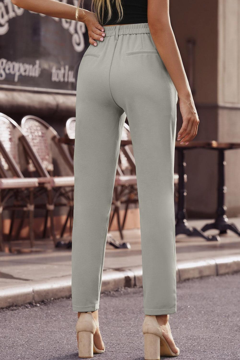 Cropped Straight Leg High Waist Pants with Pockets - Pant