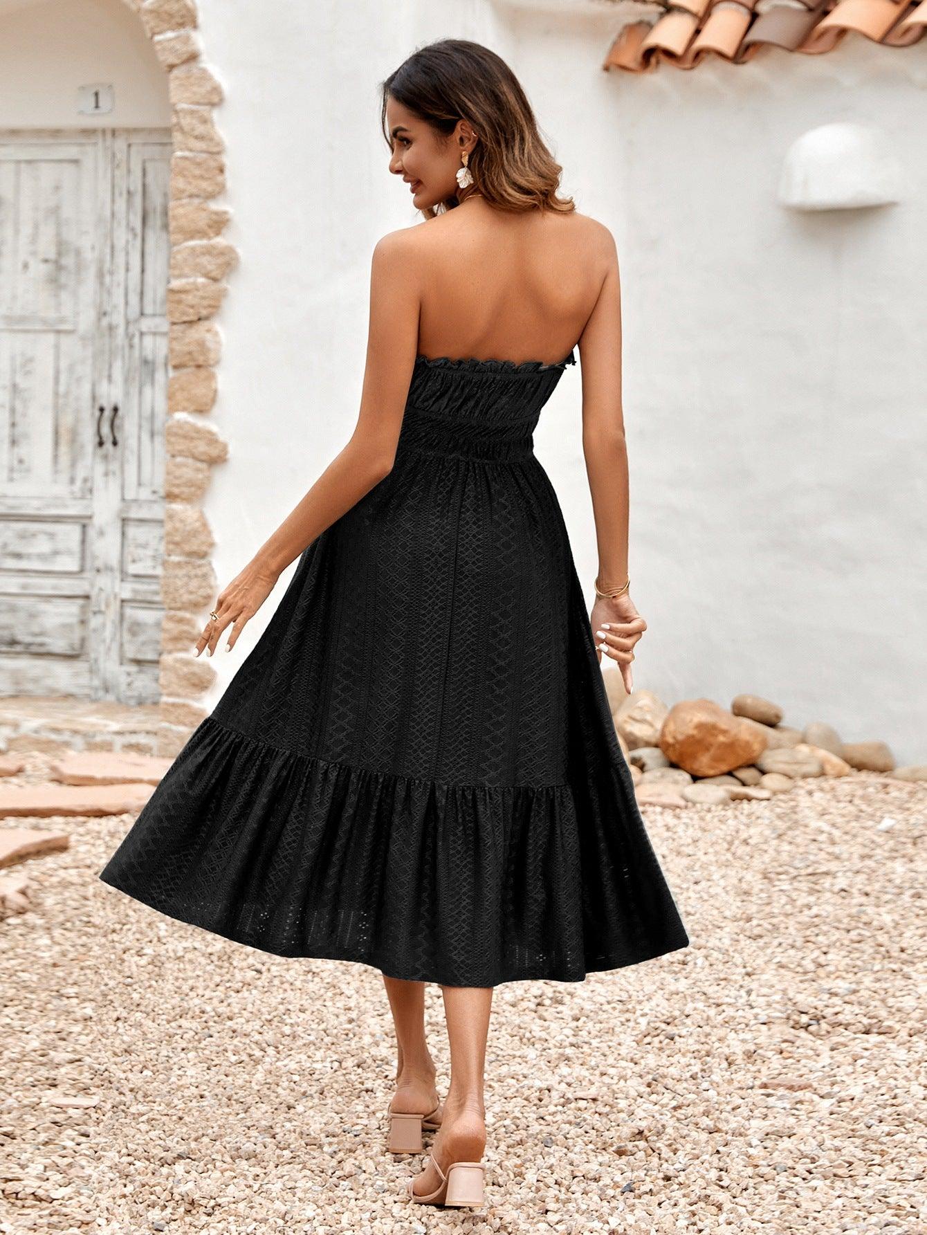 Frill Trim Strapless Midi Dress - Dresses