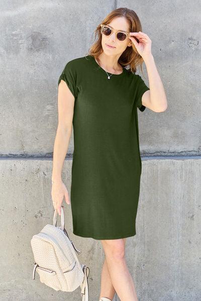 Basic Bae Short Sleeve Mini Dress with Pockets - Dresses