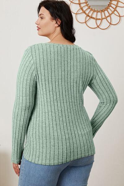 Basic Bae Ribbed V-Neck Long Sleeve Top - Top