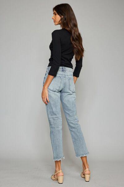 Kancan High Waist Raw Hem Cropped Straight Jeans - Jeans