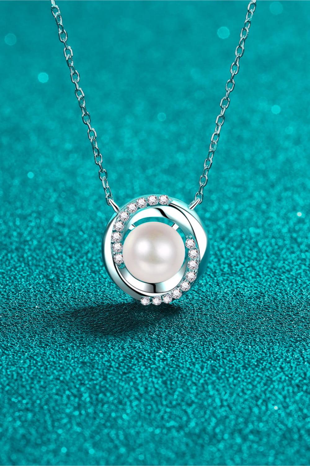 Moissanite Pearl Rhodium-Plated Necklace - Necklace