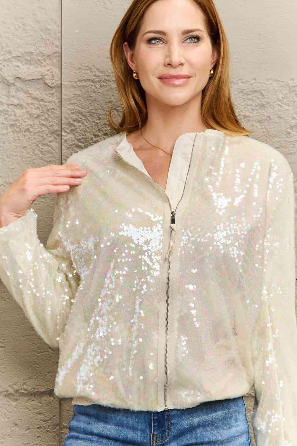 Sequin Zip-Up Jacket - Jacket