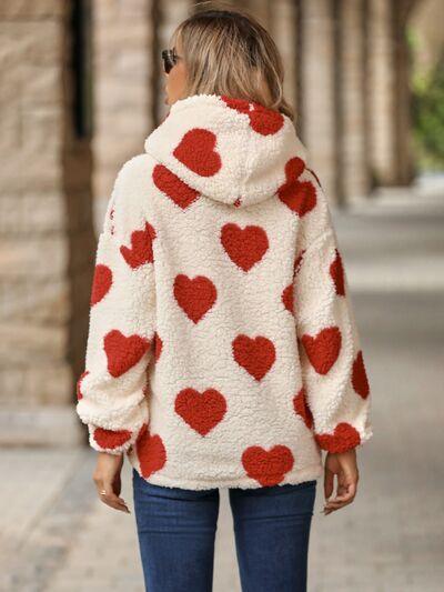 Fuzzy Heart Pocketed Hoodie - Hoodie