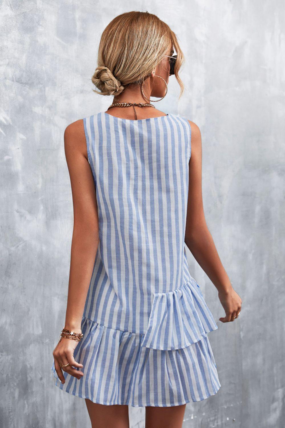 Striped Layered Sleeveless Round Neck Mini Dress - Dresses