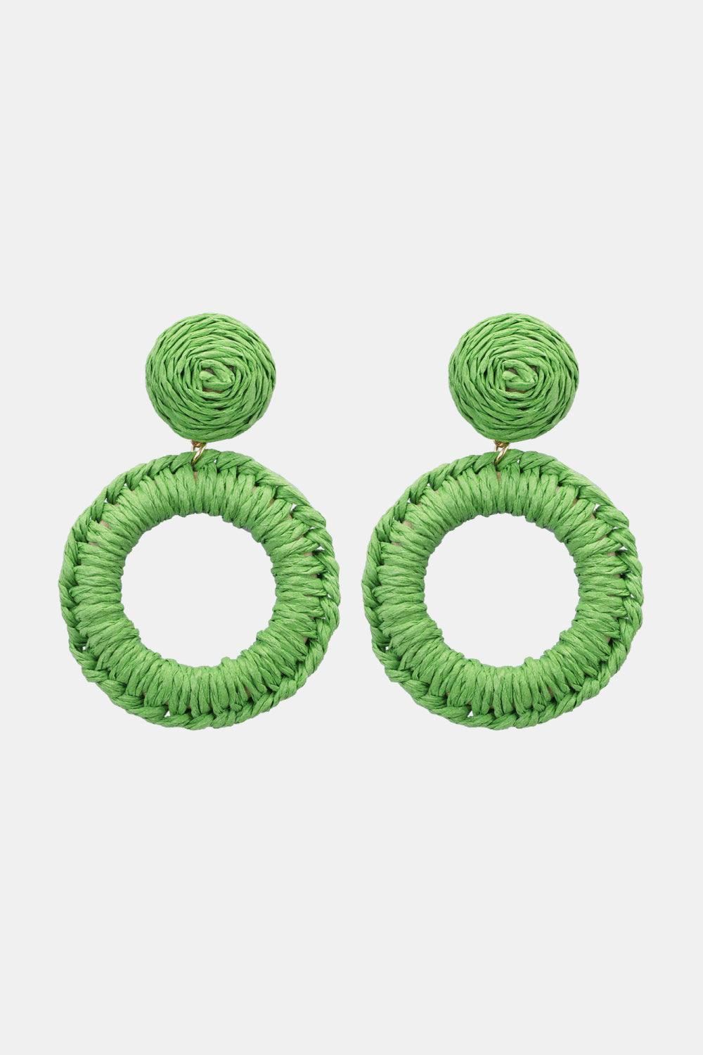 Round Shape Raffia Grass Dangle Earrings - Earring