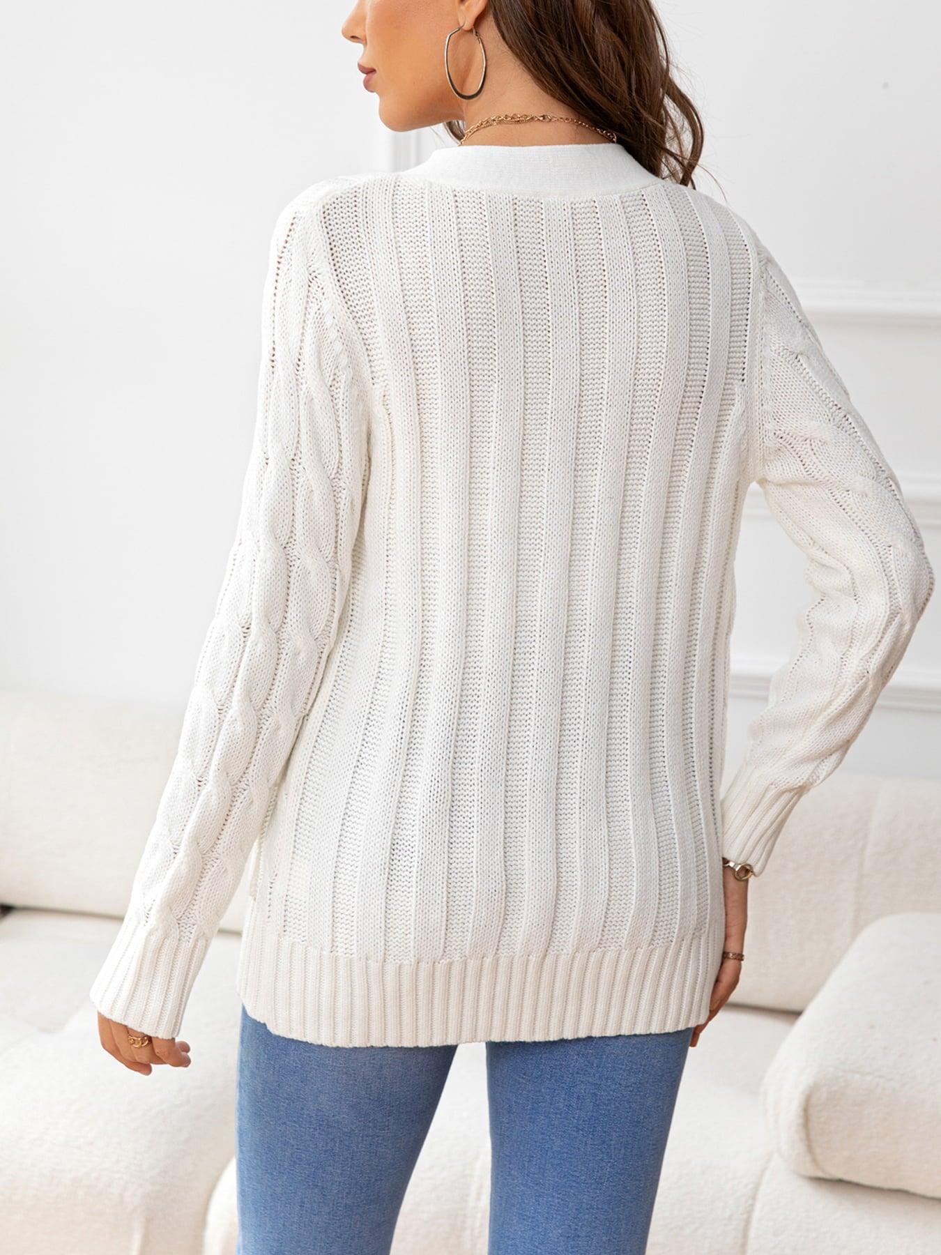 Button Down Cable-Knit Cardigan - Cardigan