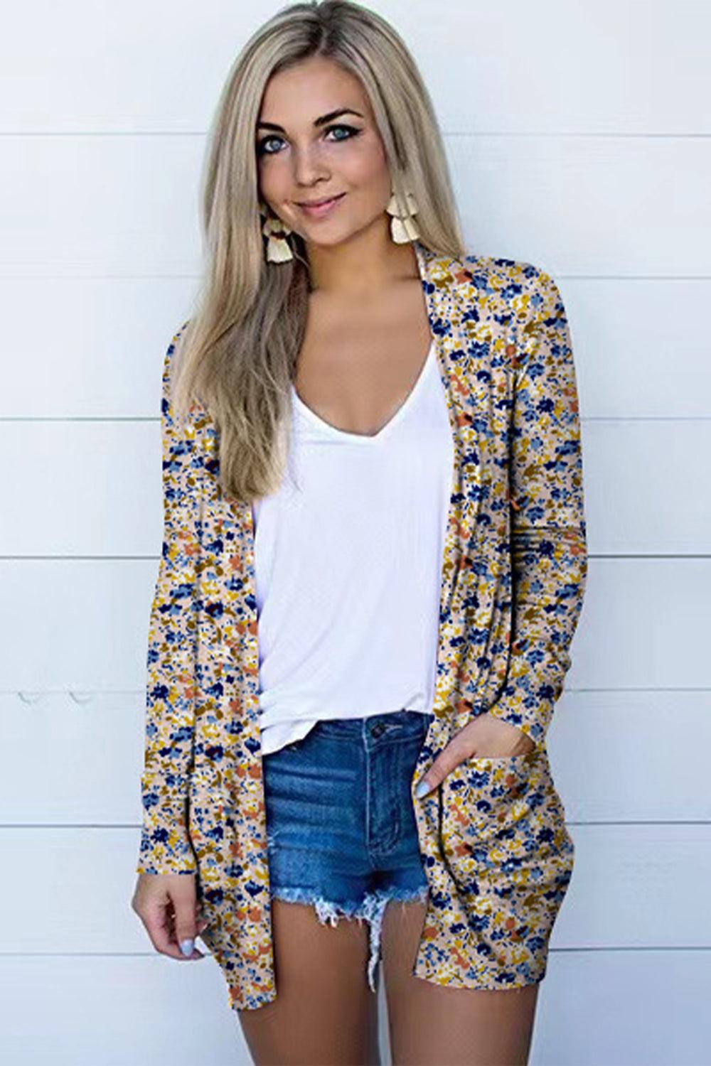 Printed Long Sleeve Cardigan - Cardigan