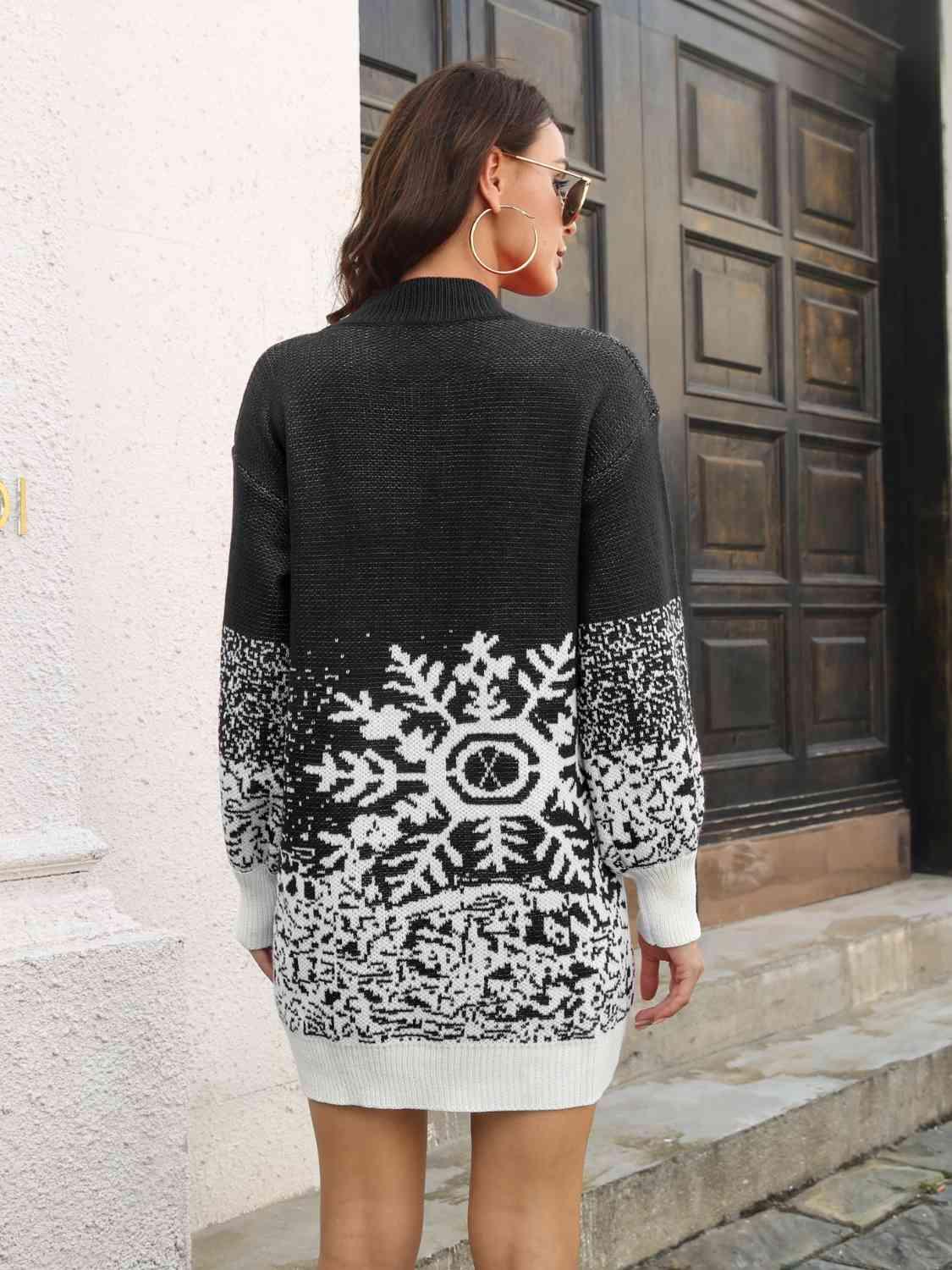 Christmas Snowflake Mock Neck Sweater Dress - Dresses