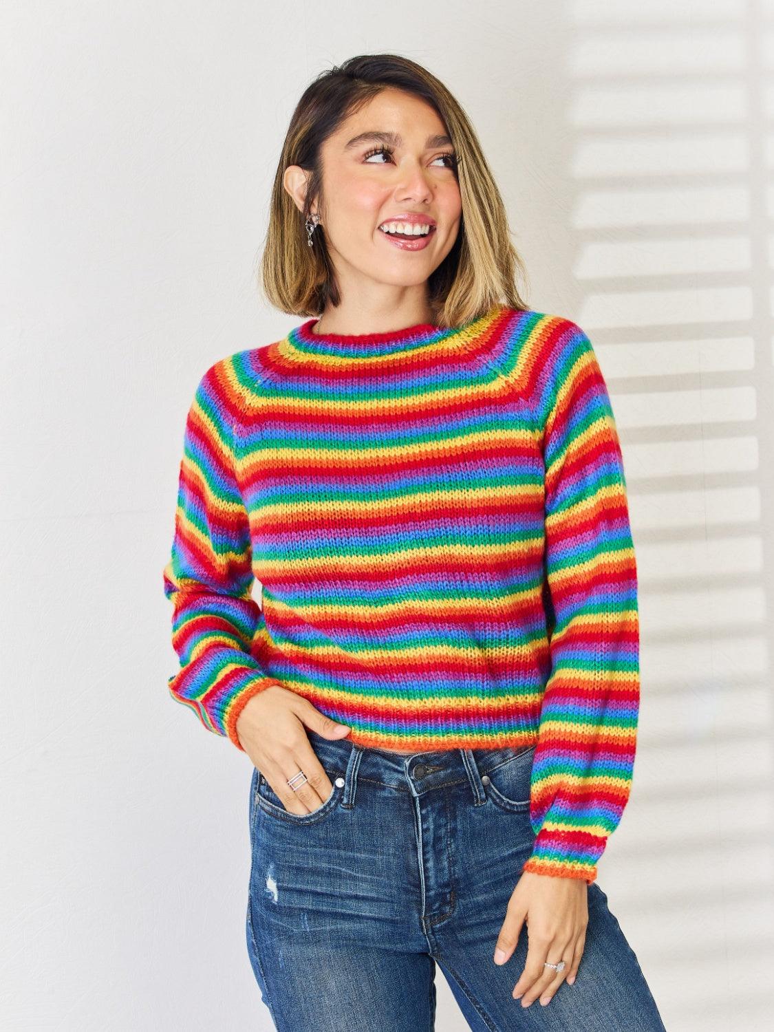 Striped Round Neck Sweater - Sweater