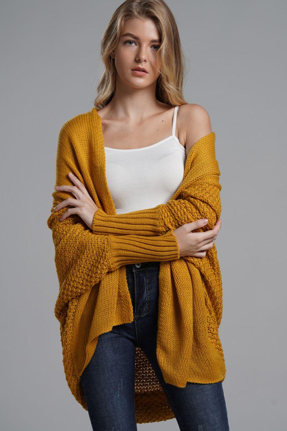 Dolman Sleeve Open Front Longline Cardigan - Cardigan