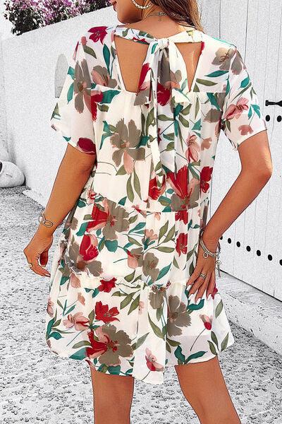 Floral Tiered Round Neck Mini Dress - Dresses