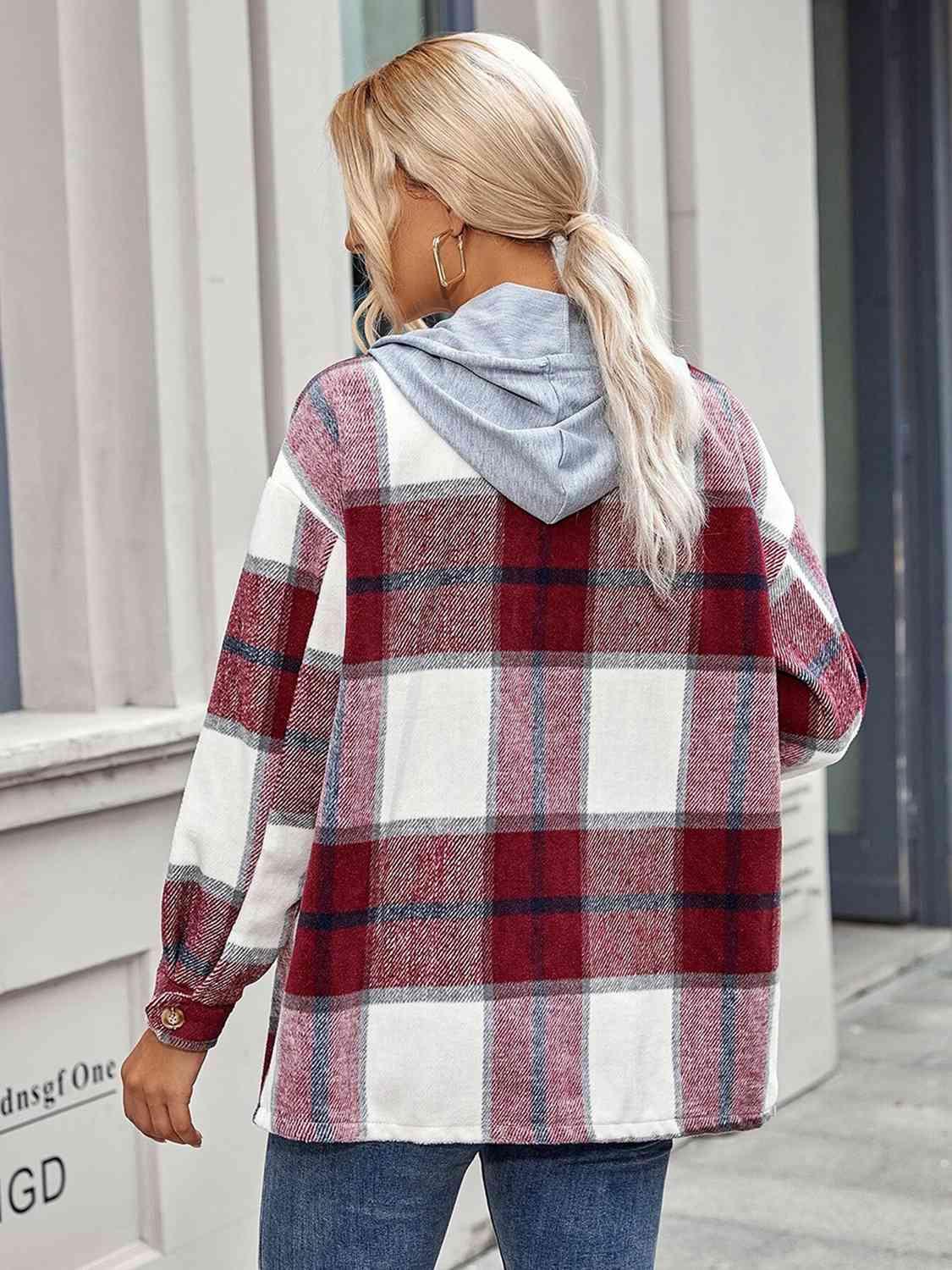 Plaid Hooded Shacket - Jacket