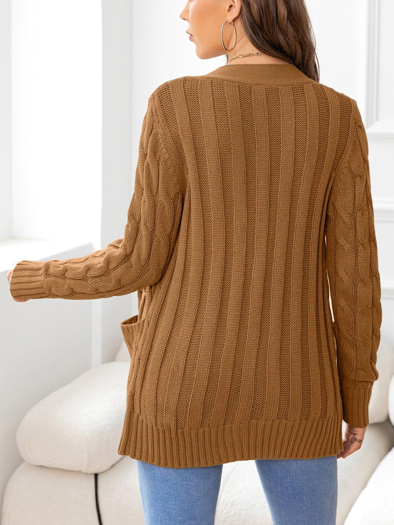 Button Down Cable-Knit Cardigan - Cardigan