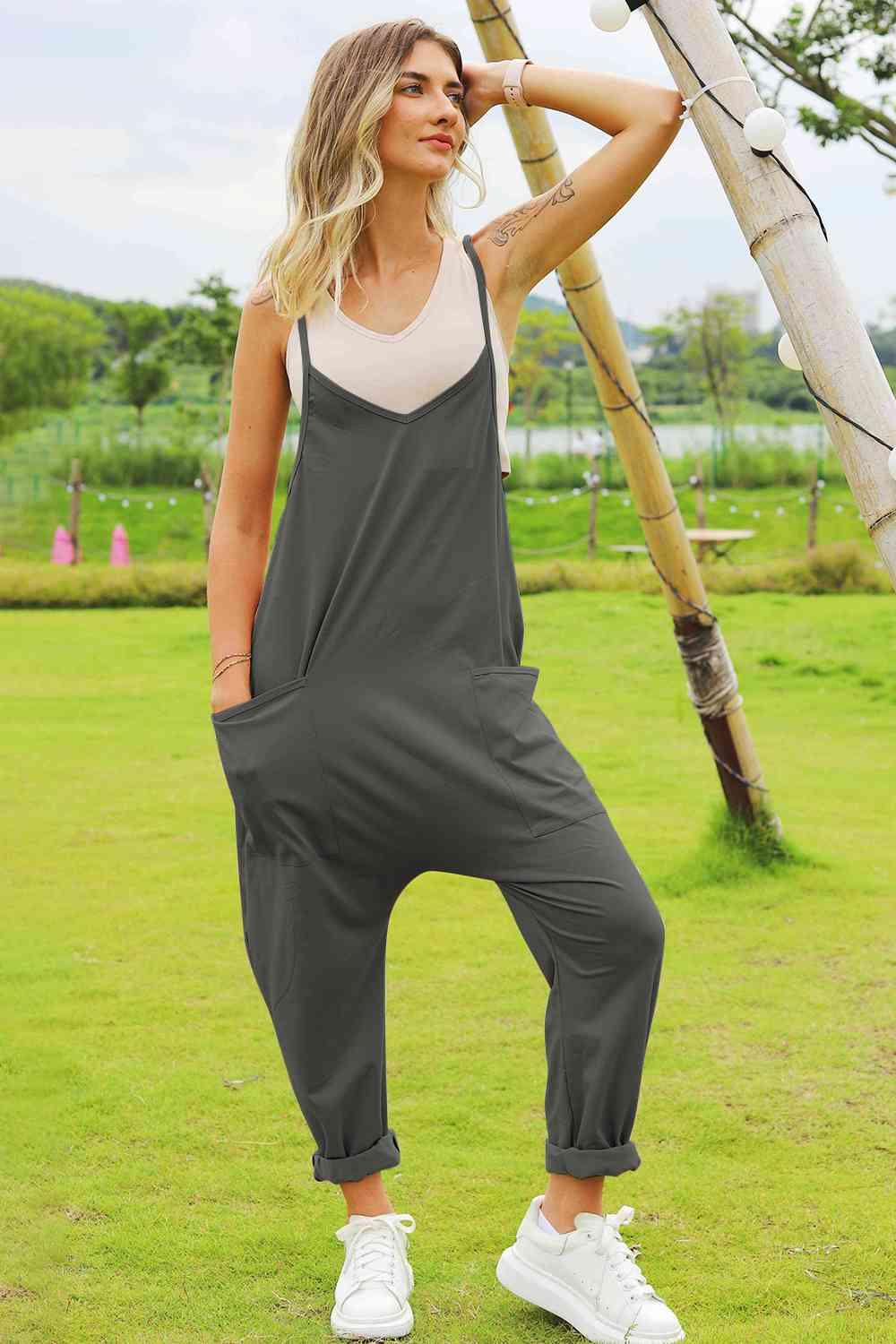 Double Take Sleeveless V-Neck Pocketed Jumpsuit - Jumpsuit