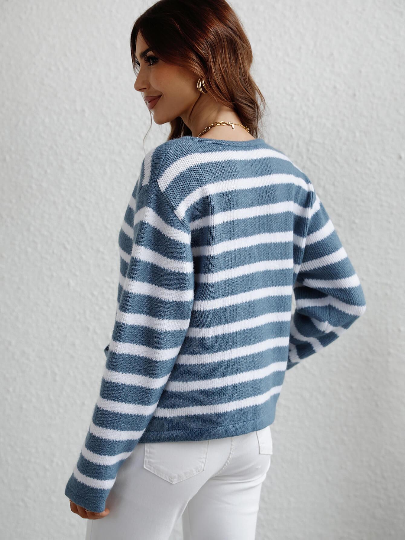 Woven Right Striped Button Front Cardigan - Cardigan