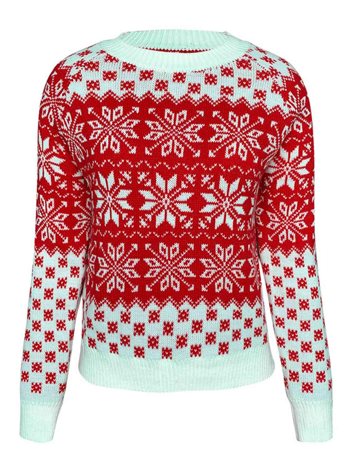 Christmas Snowflake Round Neck Sweater - Sweater