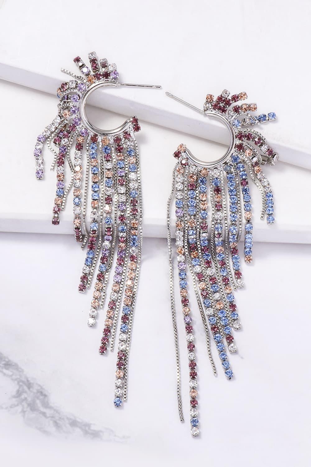 Fringed Rhinestone Zinc Alloy Dangle Earrings - Earring