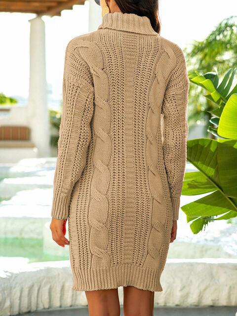 Cable-knit Turtleneck Sweater Dress - Dresses