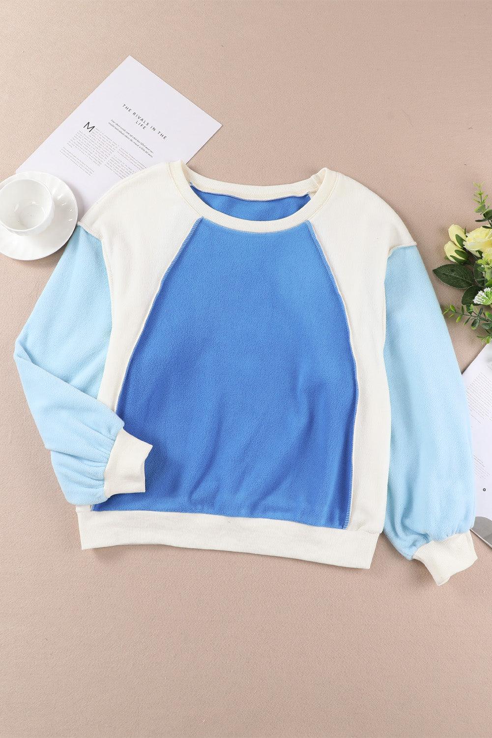 Round Neck Dropped Shoulder Color Block Sweatshirt - Sweatshirt