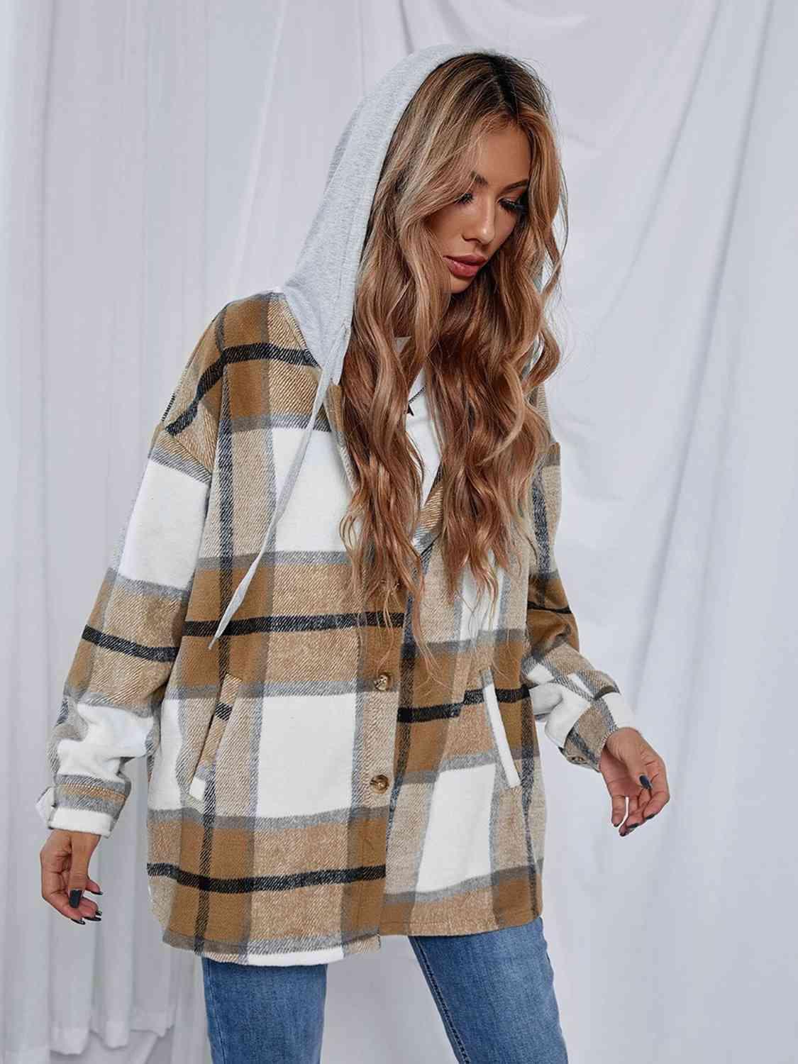 Plaid Hooded Shacket - Jacket