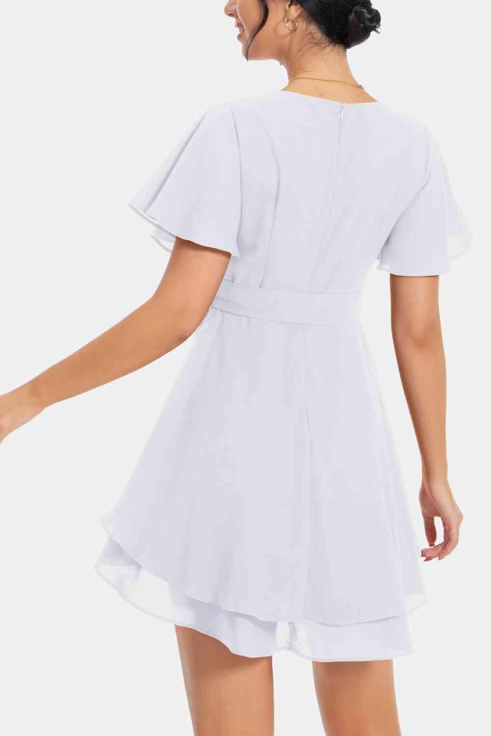 Surplice Neck Flutter Sleeve Mini Dress - Dresses