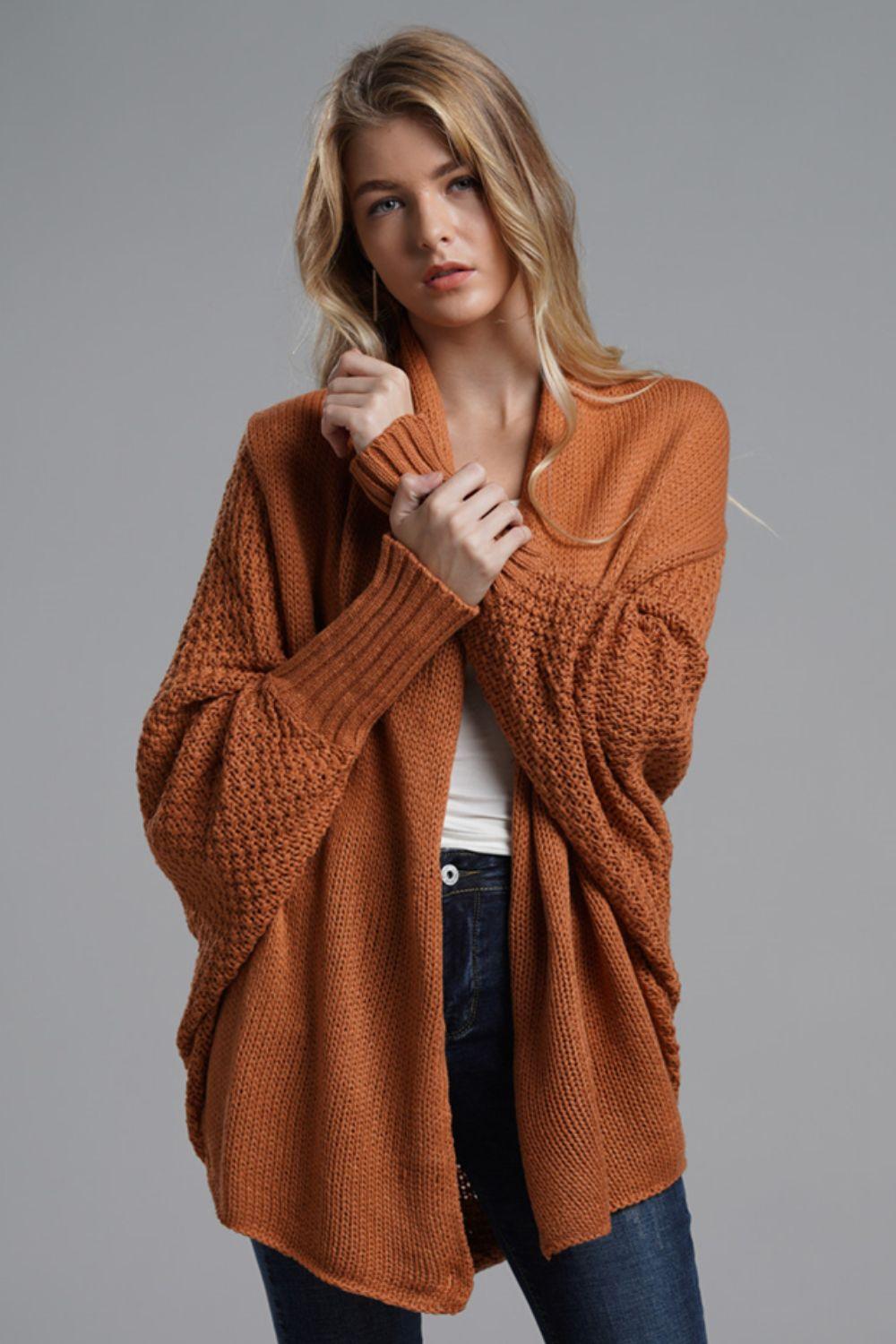 Dolman Sleeve Open Front Longline Cardigan - Cardigan