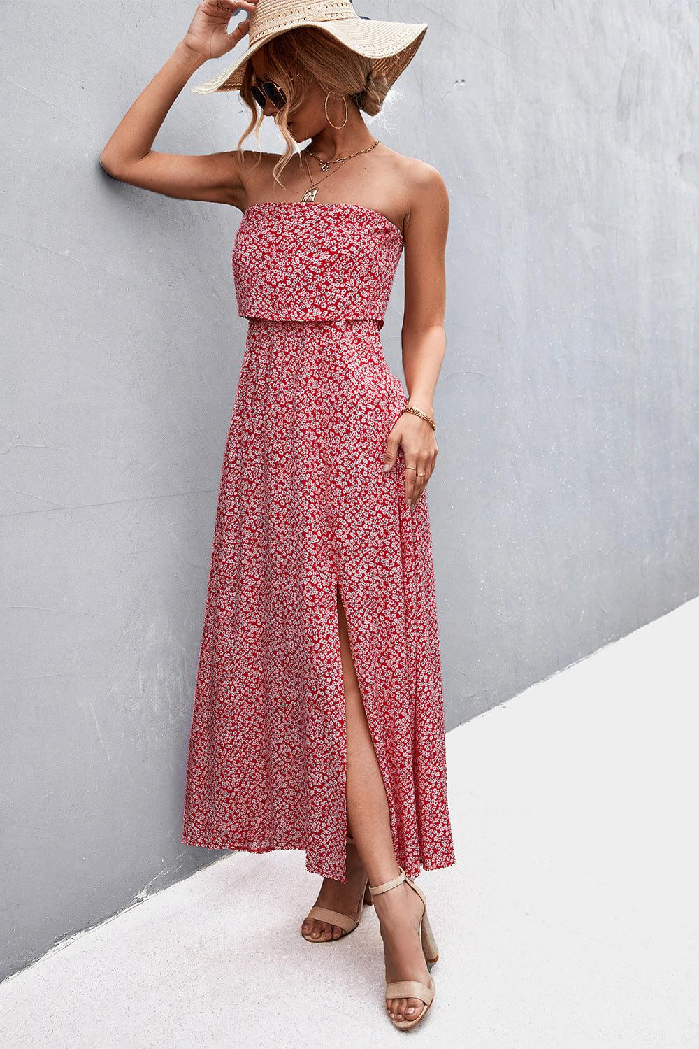 Layered Strapless Split Maxi Dress - Dresses