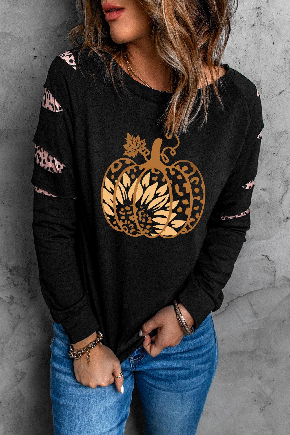 Leopard Pumpkin Graphic Sweatshirt - Sweatshirt