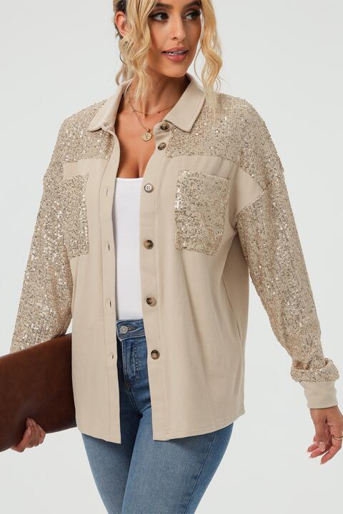 Sequin Long Sleeve Shirt - Shirt