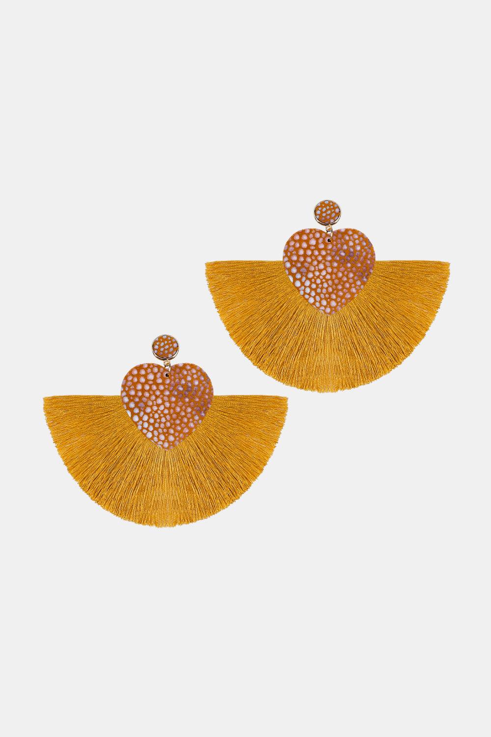 Heart Shape Fringed Dangle Earrings - Earring