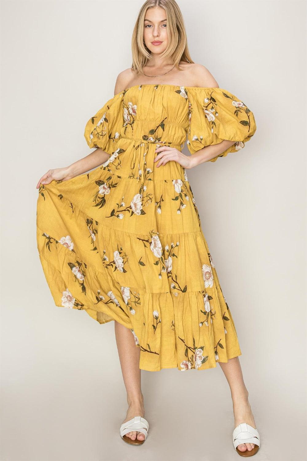 HYFVE Floral Puff Sleeve Tiered Midi Dress - Dresses