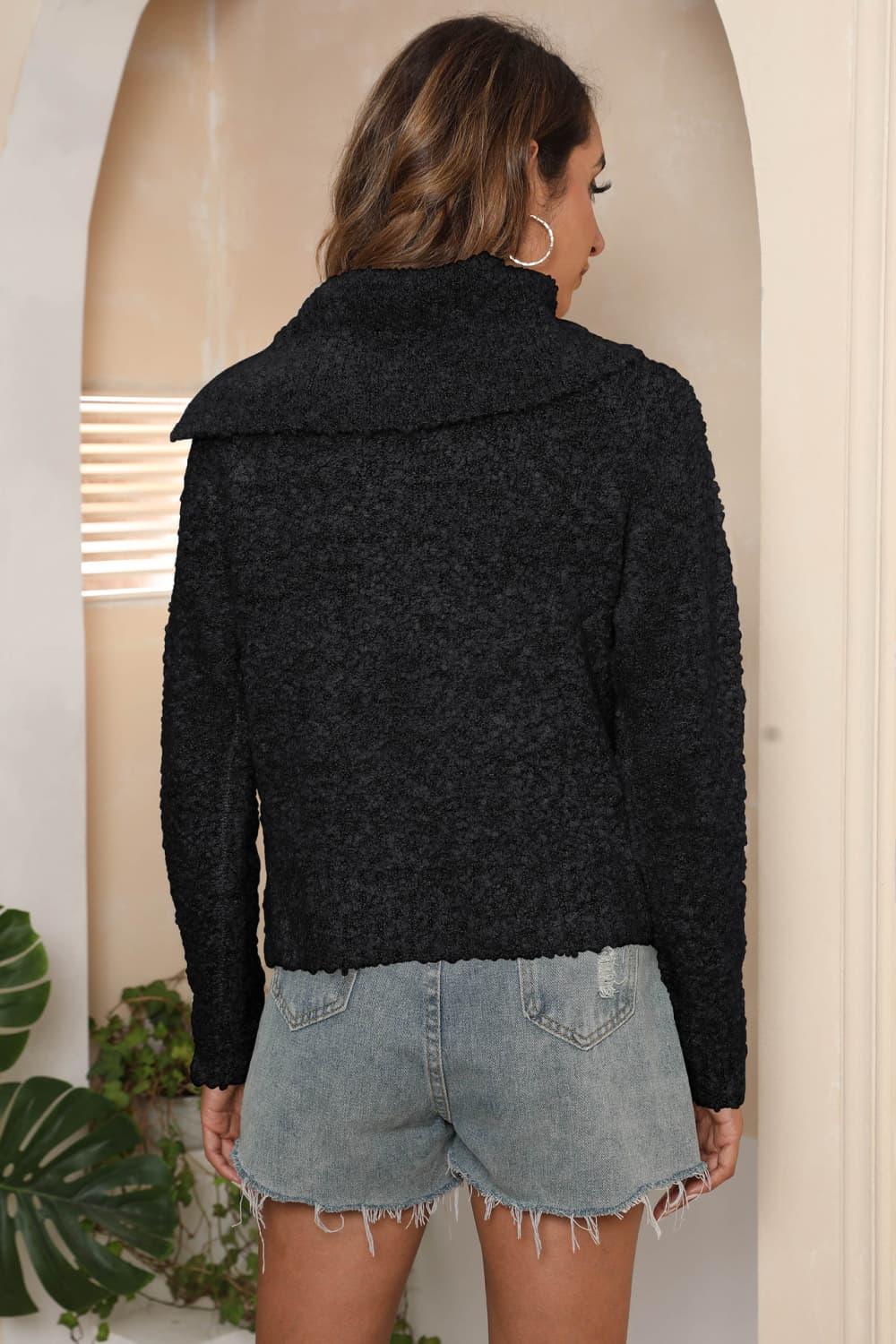 Asymmetrical Neck Long Sleeve Pullover Sweater - Sweater