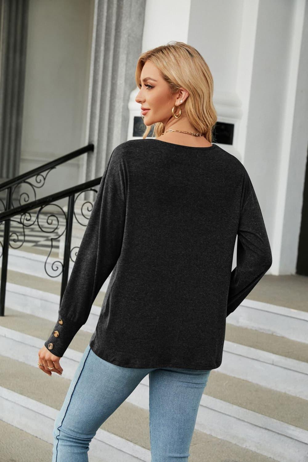 V-Neck Long Sleeve Top - Top